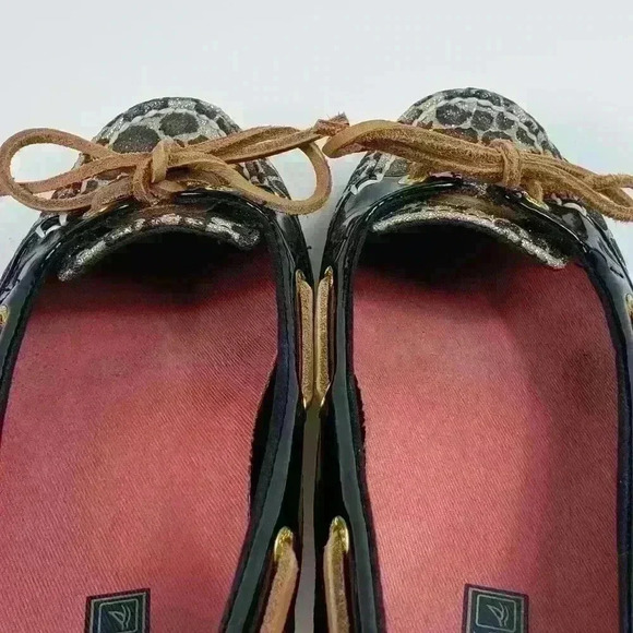 Sperry Top Sider Boat Shoes Sparkly Leopard Brown Black Raw Hide Lace Size 7.5M - Picture 7 of 16